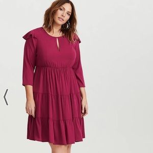 Torrid Wine Challis Tiered Skater Dress Size 0 (12/14)
